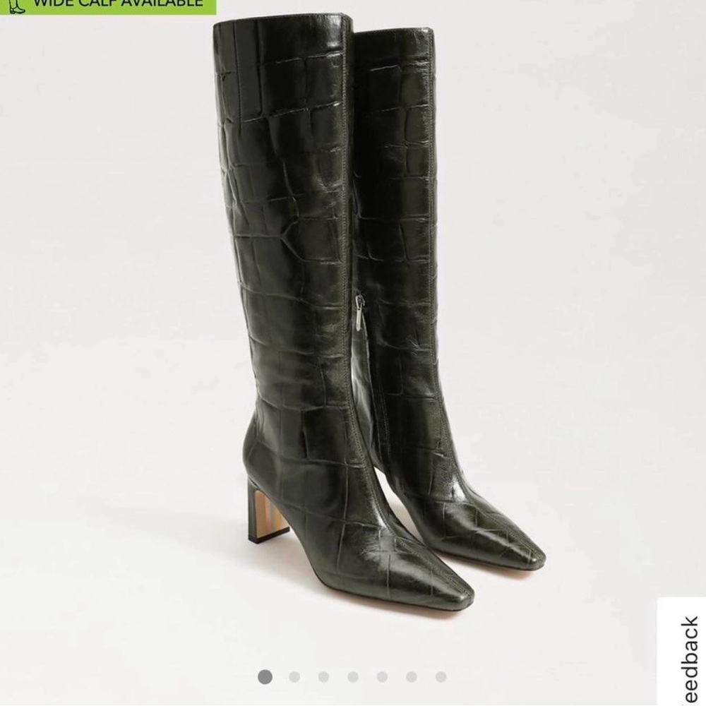 Sam Edelman Dark Green Croc-Embossed Heeled Boots